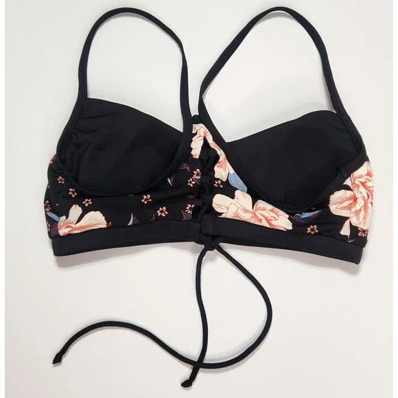 Floral Swim Top OS Padded Swimsuit Cut Out Tie Back Bathing Suit Flowers - Picture 3 of 4